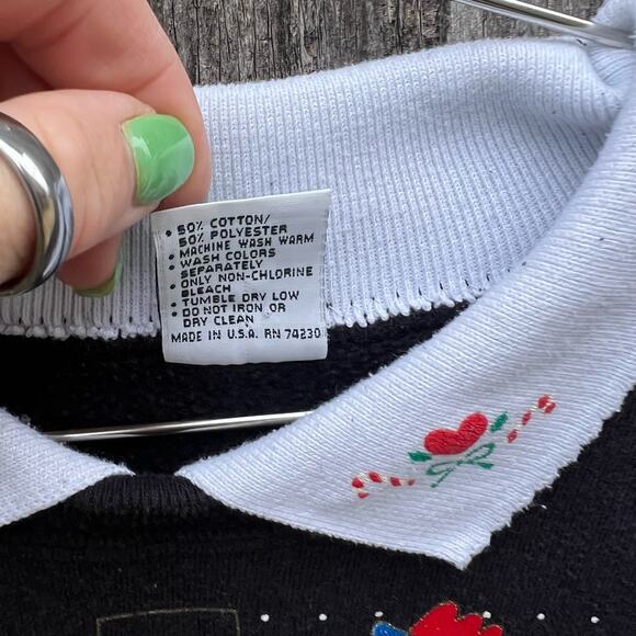 Vintage 80s Gopher Sport Ugly Christmas Print Collared Granny Sweatshirt - Picture 5 of 5